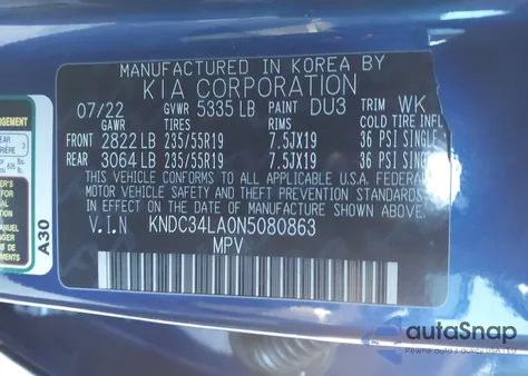 2022 Kia Ev6 Wind z USA, uszkodzony, nr VIN KNDC34LA0N5080863